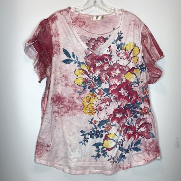 Terra & Sky Floral Top 1X 16W 18W PLUS SIZE - Picture 1 of 7
